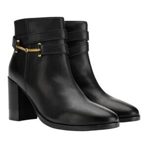 Ted Baker Women's Black Leather Gold Trim Anisea Ankle Boots‎ Size 40 US New